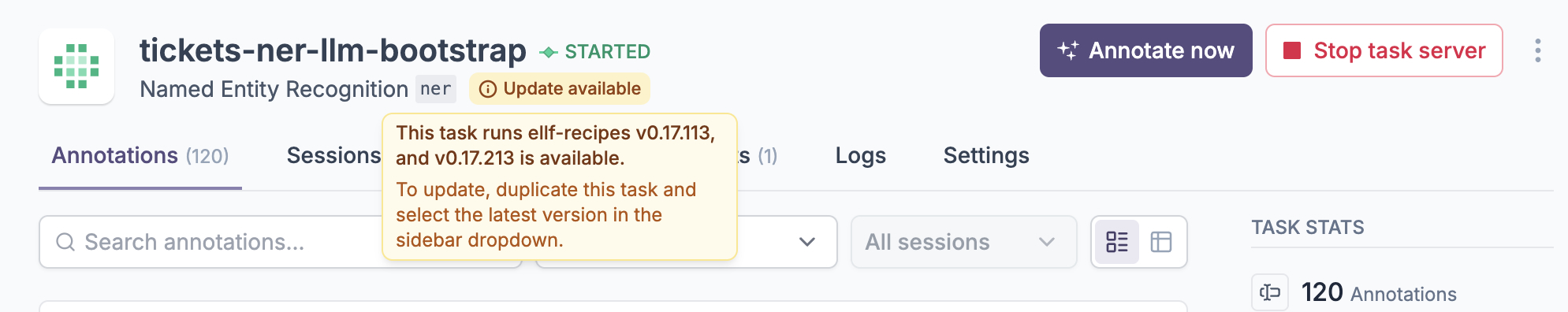 Notification if a new recipe version is available for a task